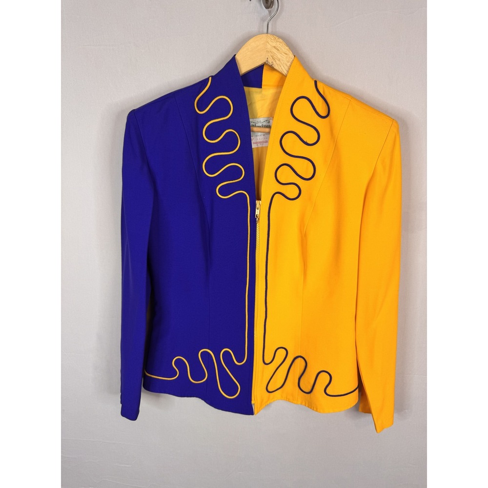 Algo-Ettes Vintage Two Tone Split Blazer Blue Yellow Soutache Zip Jacket‎ Hussar